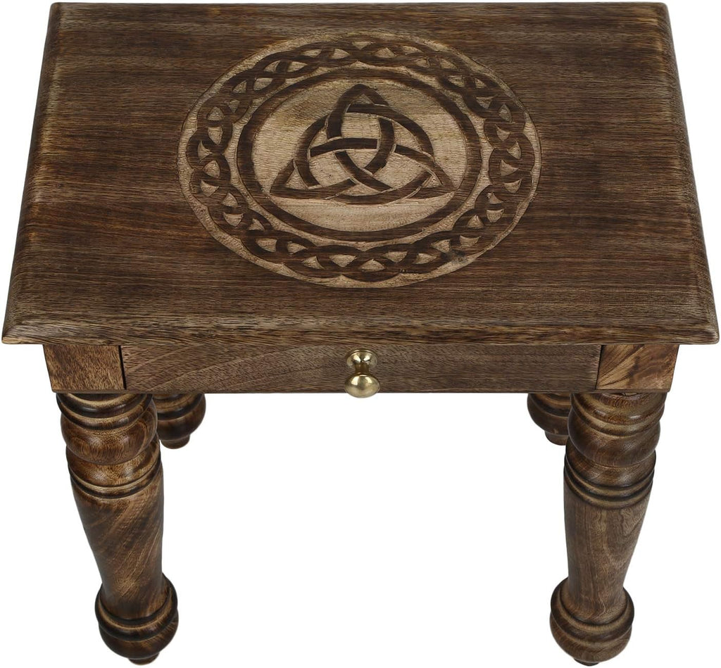 Wooden Side Table with Tree of Life Carved L312