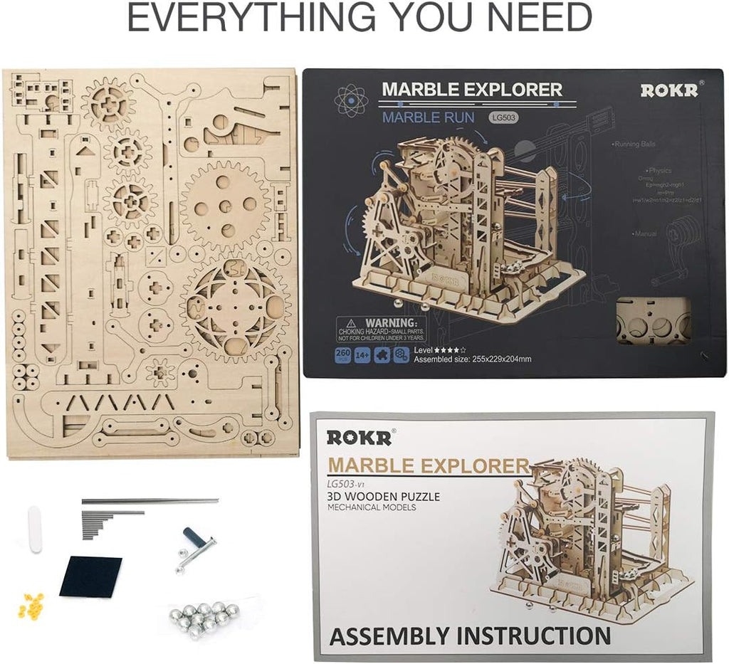 3D Wooden Puzzle Mechanical Gears Marble Run Model Kit Z78834