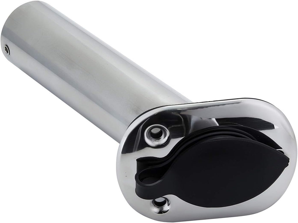 Stainless Steel 30 Degree Flush Mount Boat Fishing Rod Holder with Rubber Cap, PVC Liner & Gasket Pack of 2 M162186