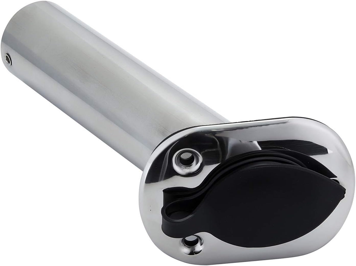 Stainless Steel 30 Degree Flush Mount Boat Fishing Rod Holder with Rubber Cap, PVC Liner & Gasket Pack of 2 M162186