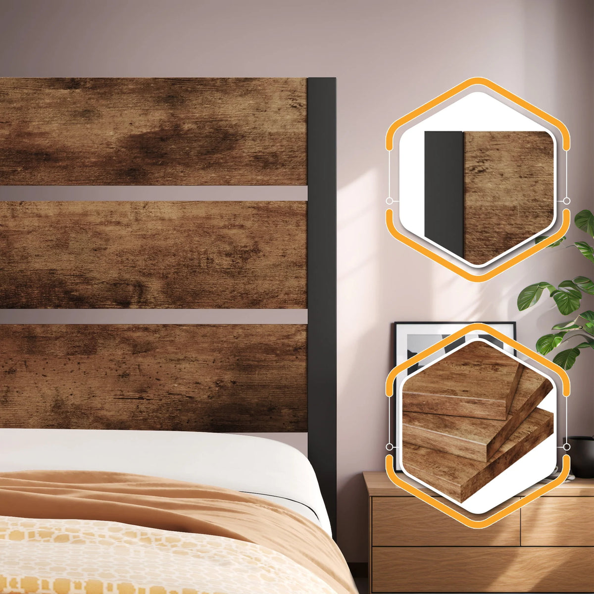 Queen Bed Frame with Wood Headboard and Footboard R121