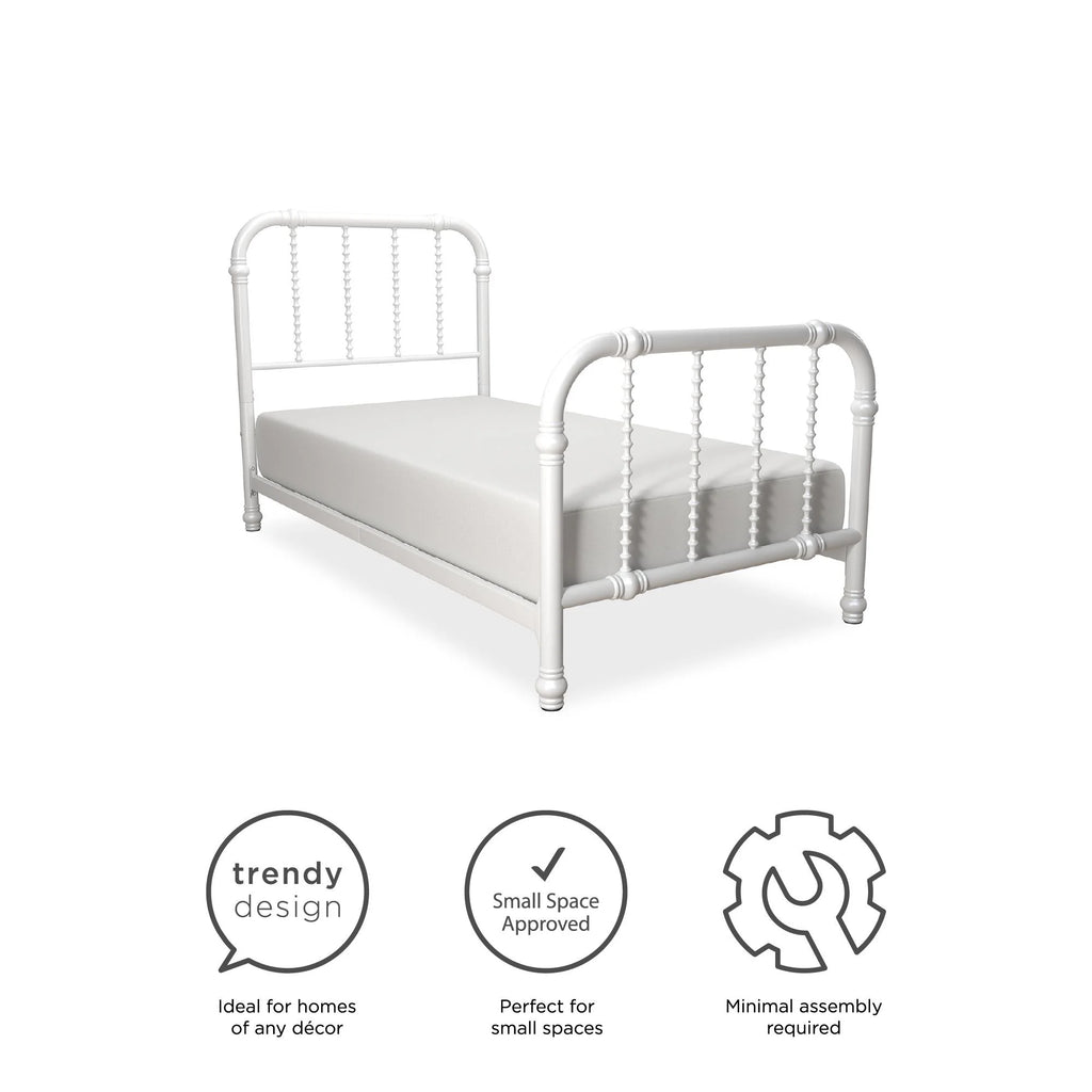 White Twin Metal Bed Frame with Headboard E34027