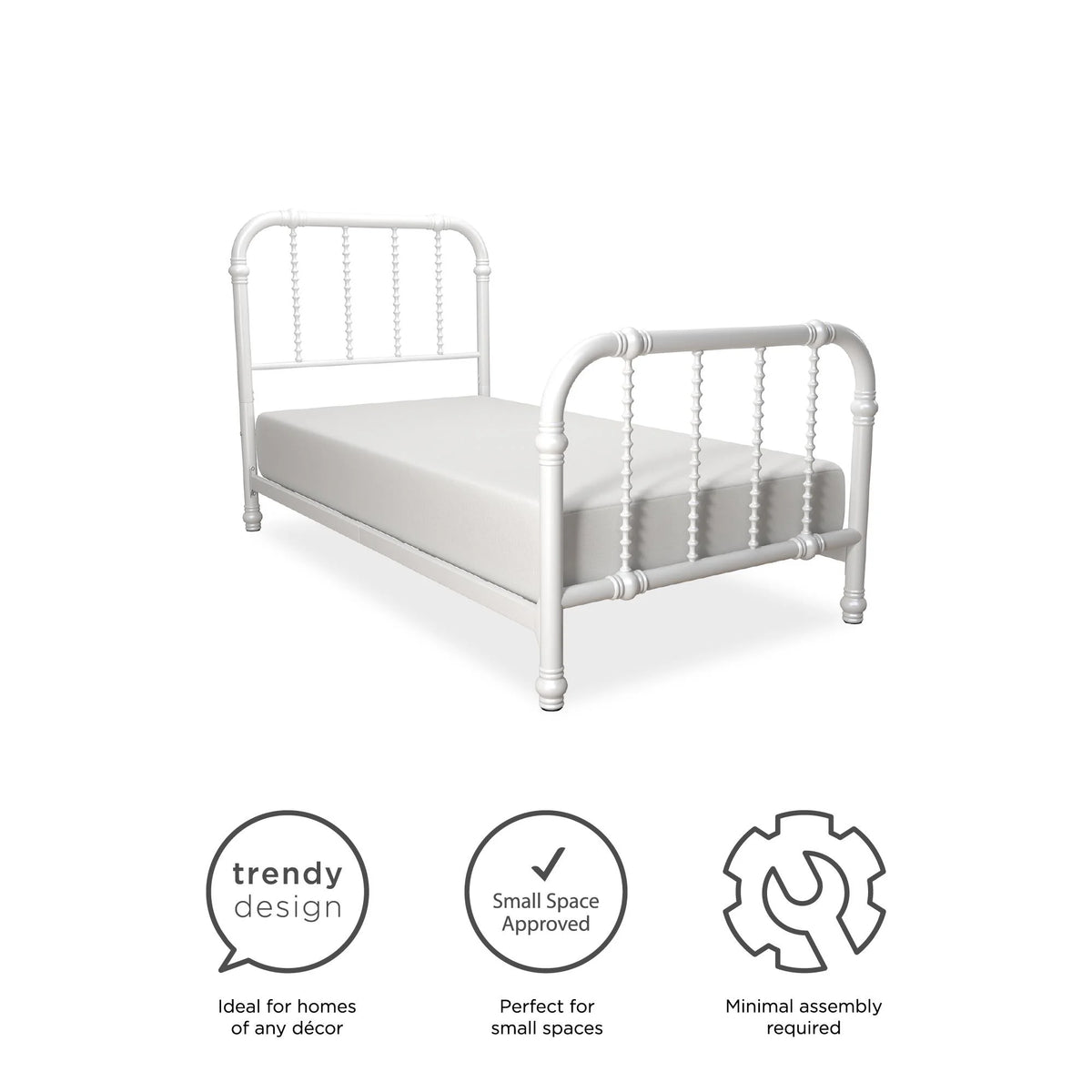 White Twin Metal Bed Frame with Headboard E34027