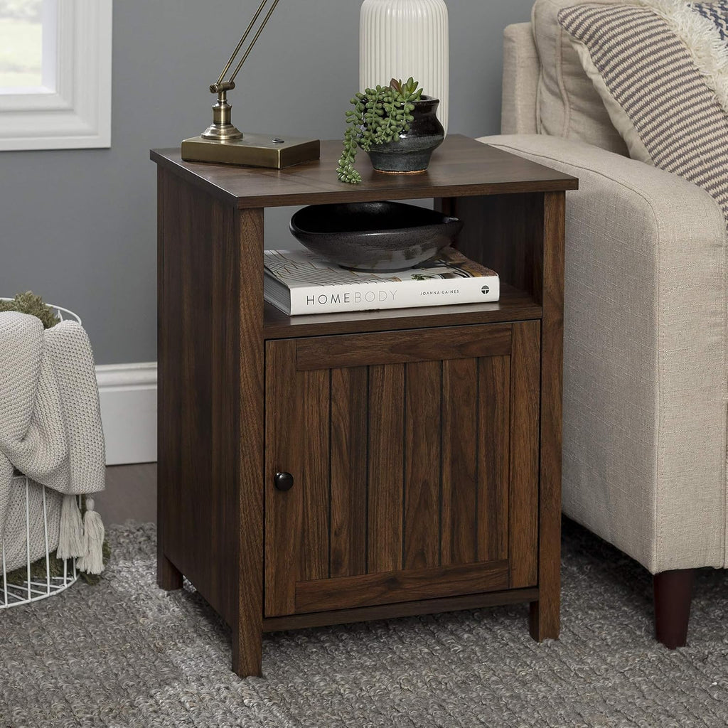 White Oak 18 Inch Wood Side Accent Table with Cabinet Door O196993