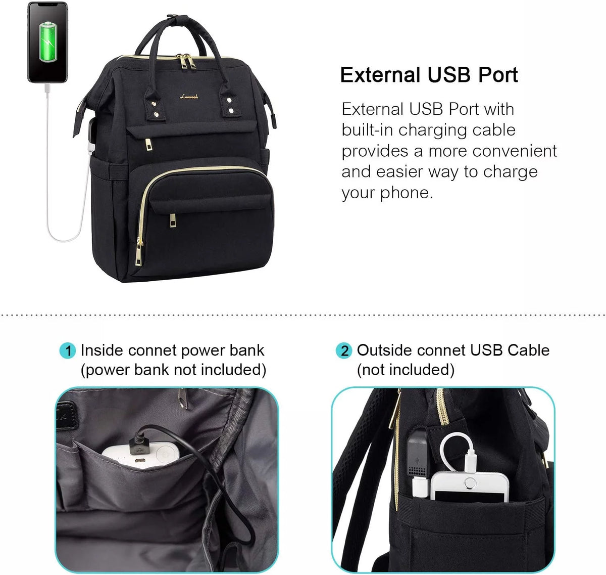 17" Waterproof Laptop Backpack with USB-Black O97326