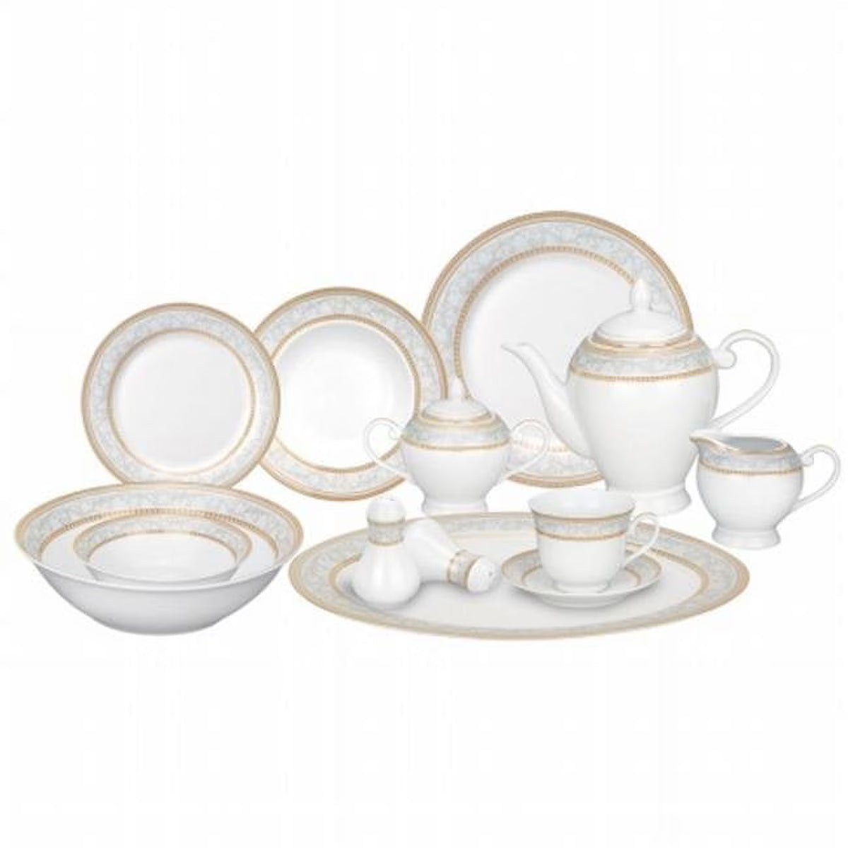 57-piece Porcelain Dinnerware Set with Gold Accent A731415