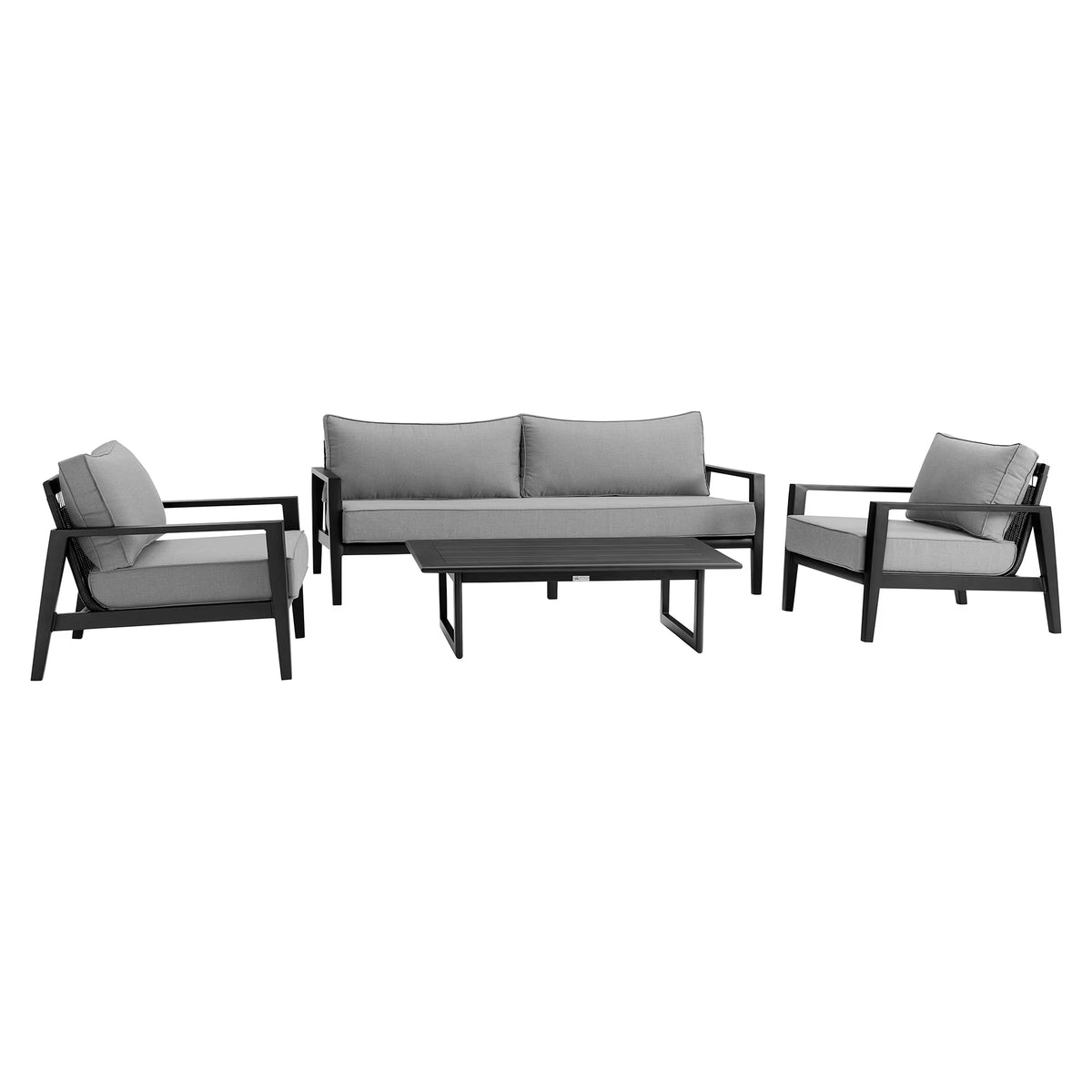4 Piece Black Aluminum Outdoor Seating Set with Dark Gray Cushions U6093