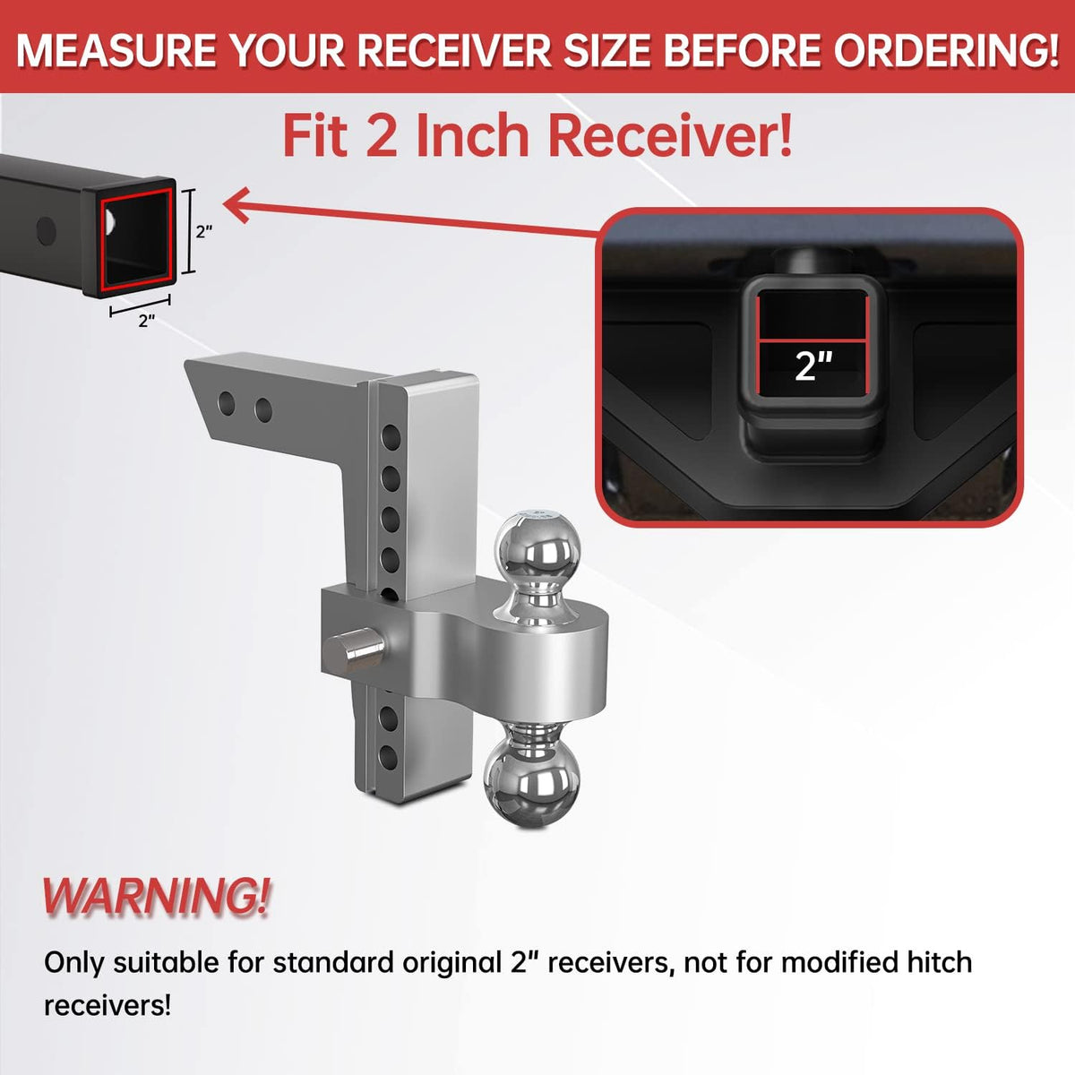 Adjustable Trailer Hitch Ball Mount, 8 Inch Drop, 2 Inch Receiver, 12,500 LBS GTW, Forged Aluminum Shank, Dual Balls with Hitch Locks and Pins V790