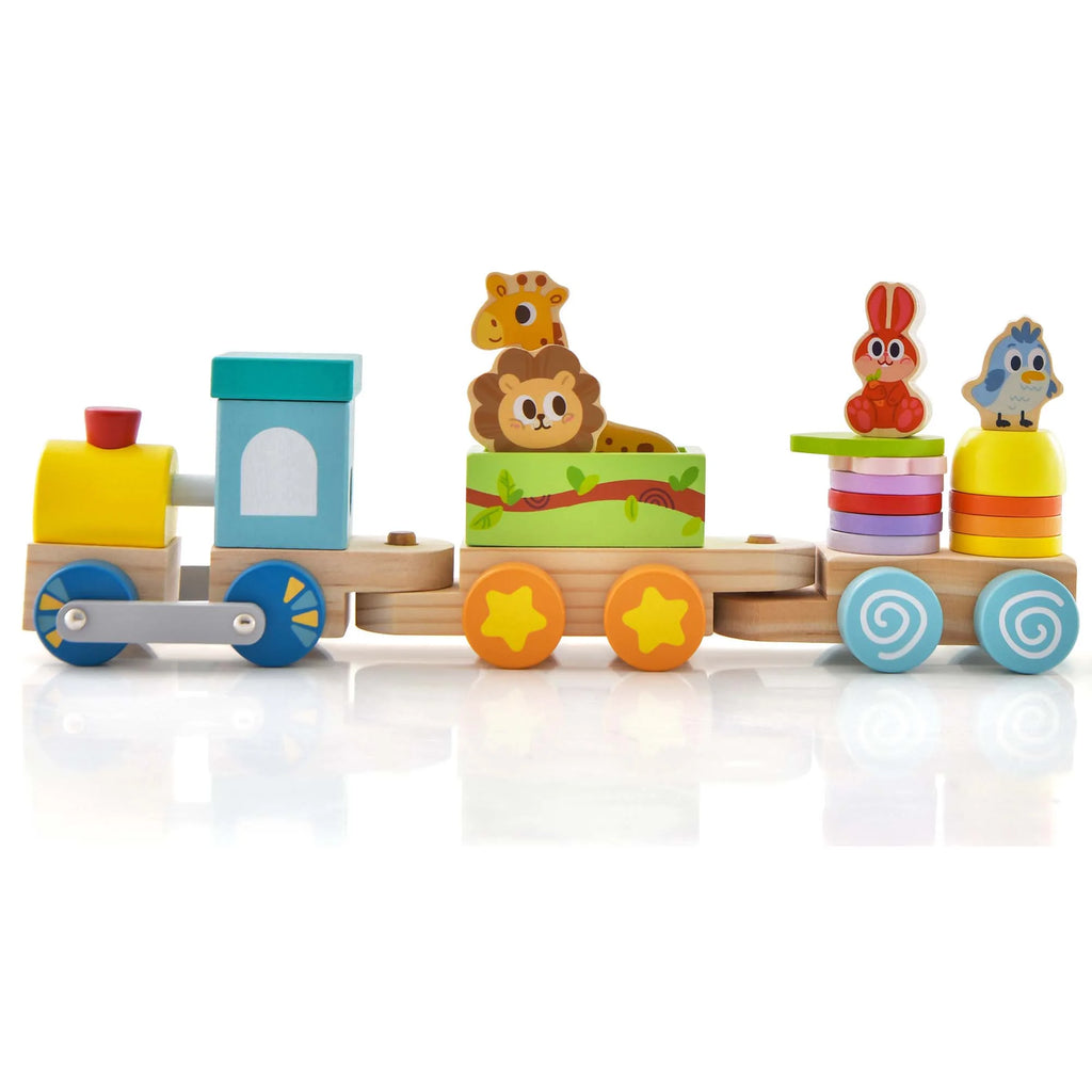 Wooden Stackable Train Set with Animal Toys & Locomotive E857239