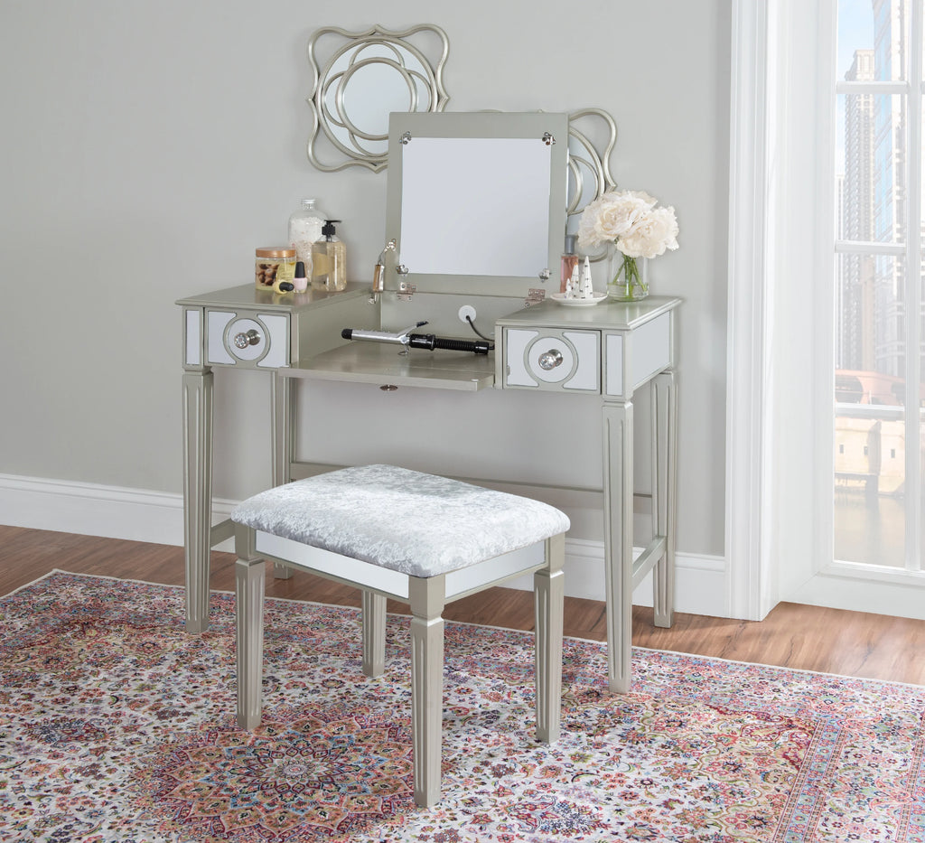 2-Piece Vanity Set with Flip-Top Mirror and Bench P4879