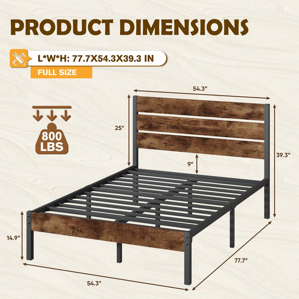 Queen Bed Frame with Wood Headboard and Footboard R121