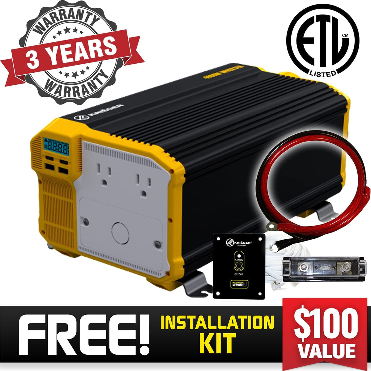 1500 Watts Power Inverter 12V to 110V Modified Sine Wave Car Inverter J625