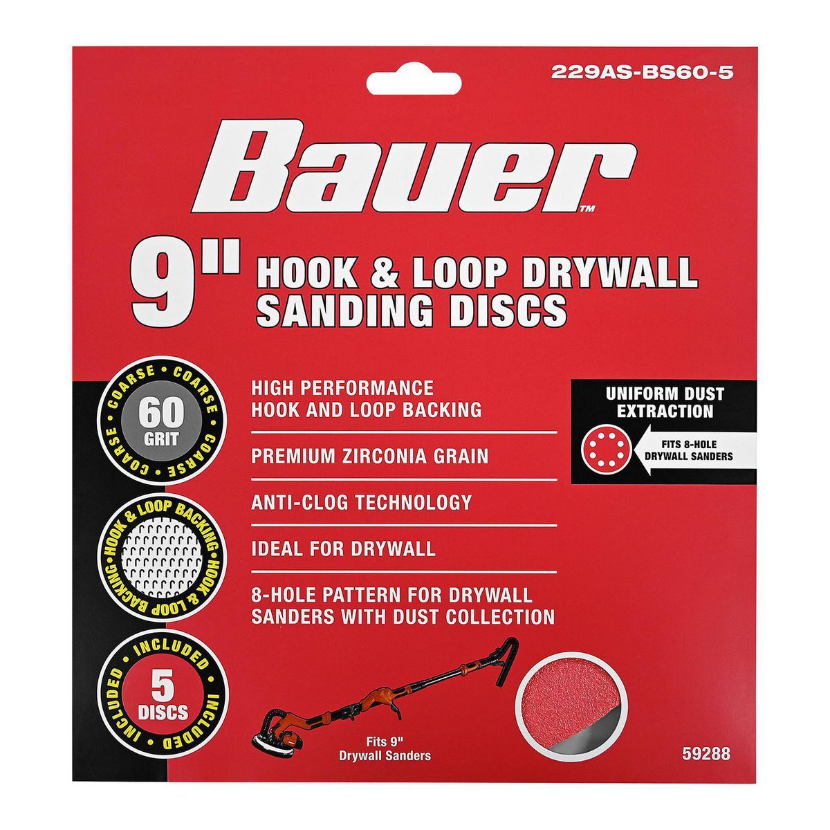 9 in. 60 Grit Hook and Loop Sanding Discs, 5 Pack I367
