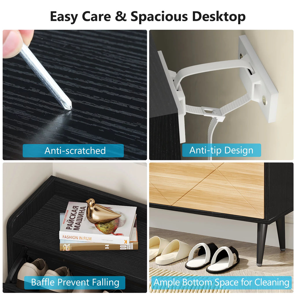 Narrow 3 Flip-Drawers Shoe Storage Cabinet D97214