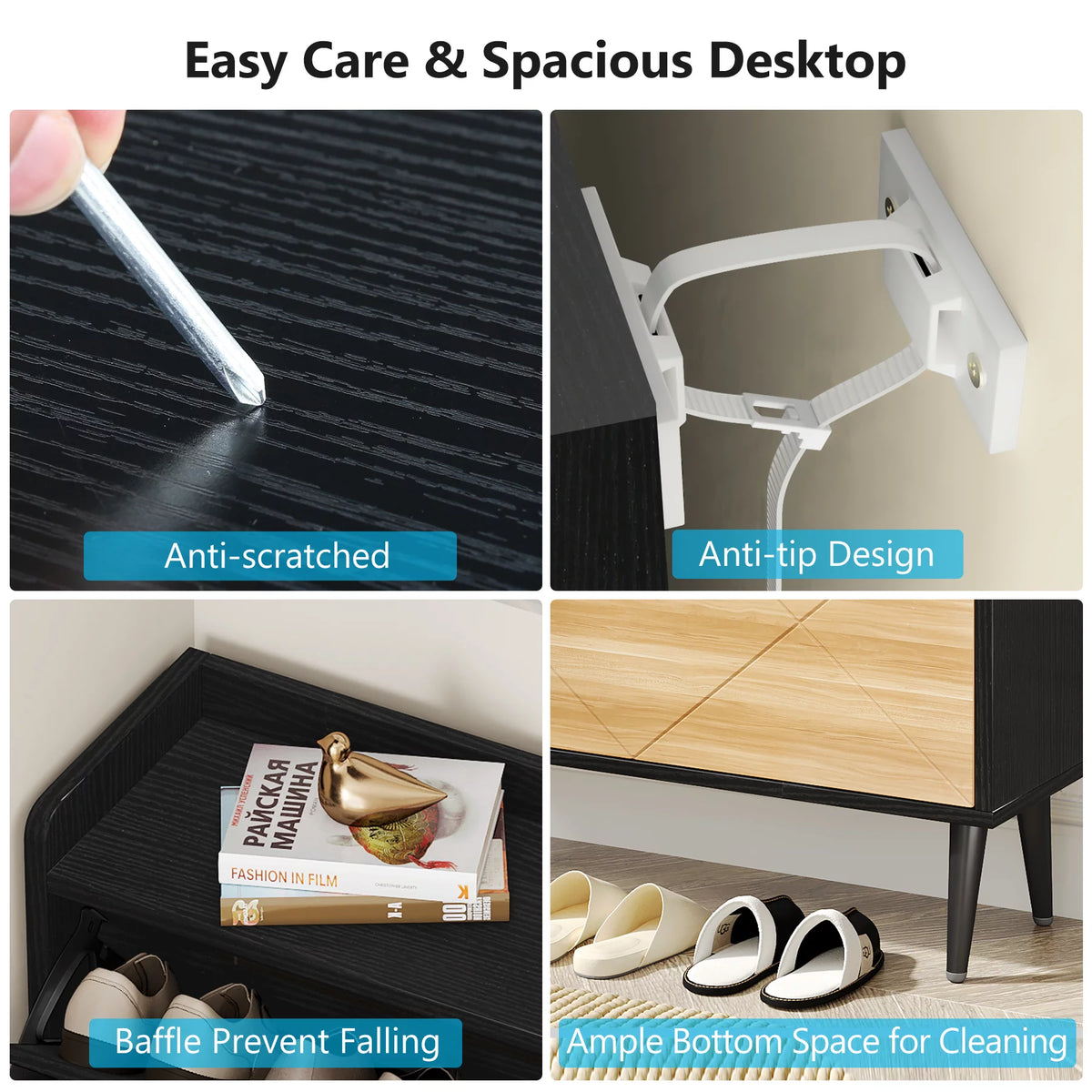 Narrow 3 Flip-Drawers Shoe Storage Cabinet D97214