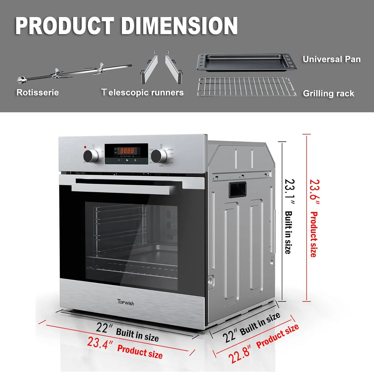 Built-in Electric Wall Oven, 24" Single Wall Oven, Stainless Steel Q969651