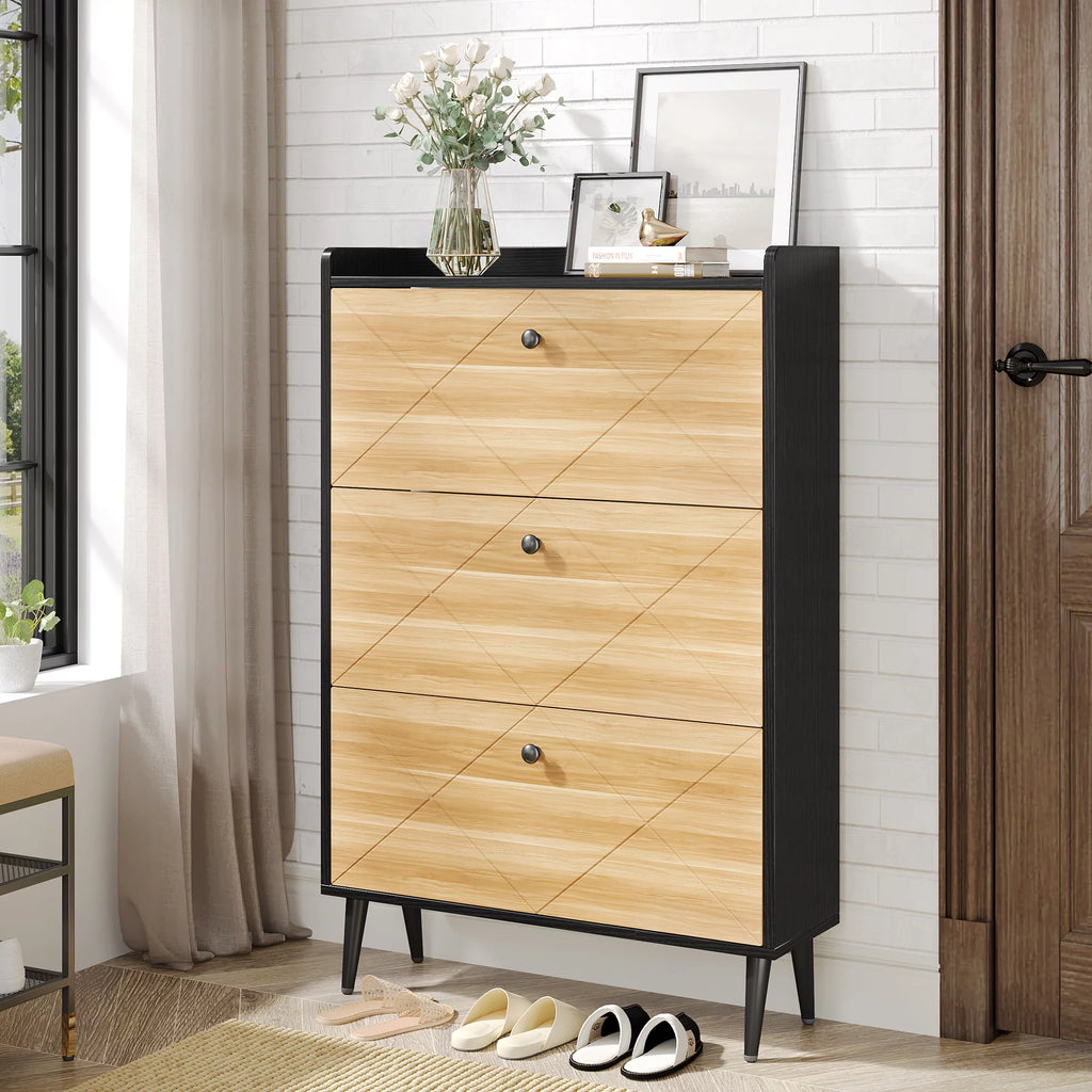 Narrow 3 Flip-Drawers Shoe Storage Cabinet D97214