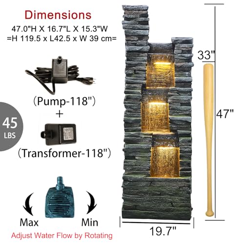 37.4 inches Tall Freestanding Fountain with LED Lights O290