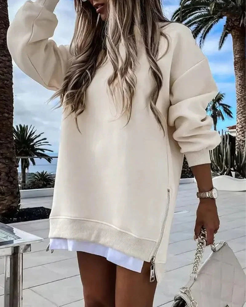 Long Sleeve Zipper Oversized Sweatshirt Q482029