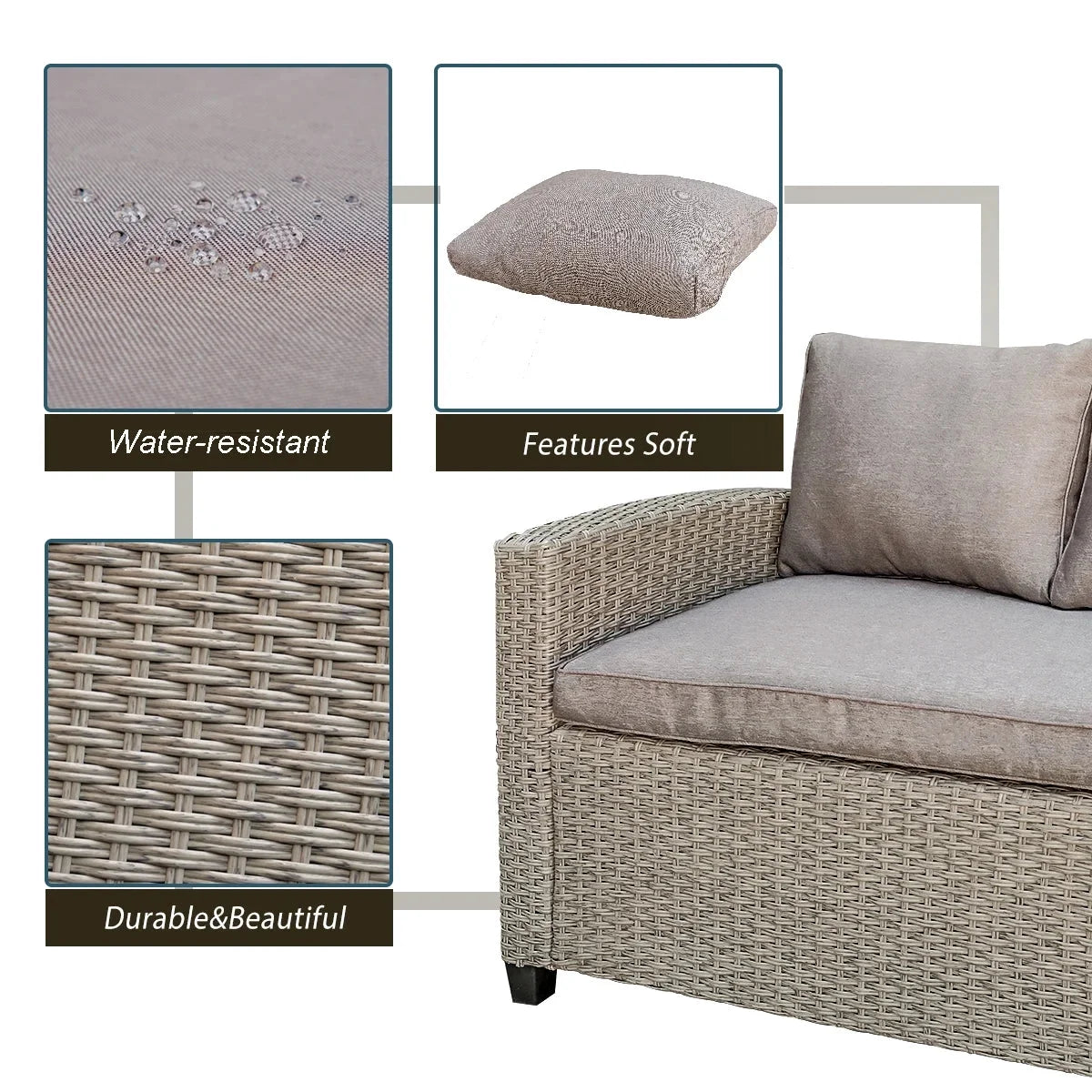 PE Rattan Wicker Sectional Sofa Set with Table T544