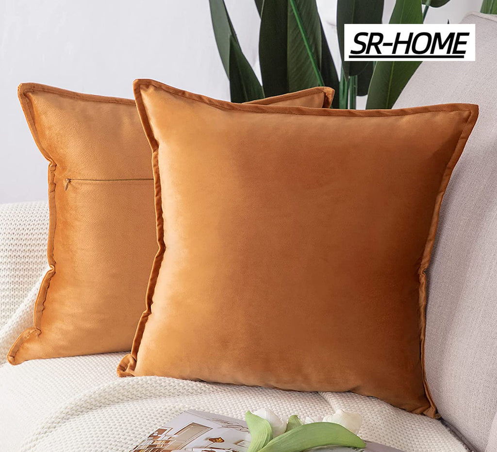 Set of 2 Velvet Decorative Throw Pillow Covers Square with Fringe Cushion Case K9212