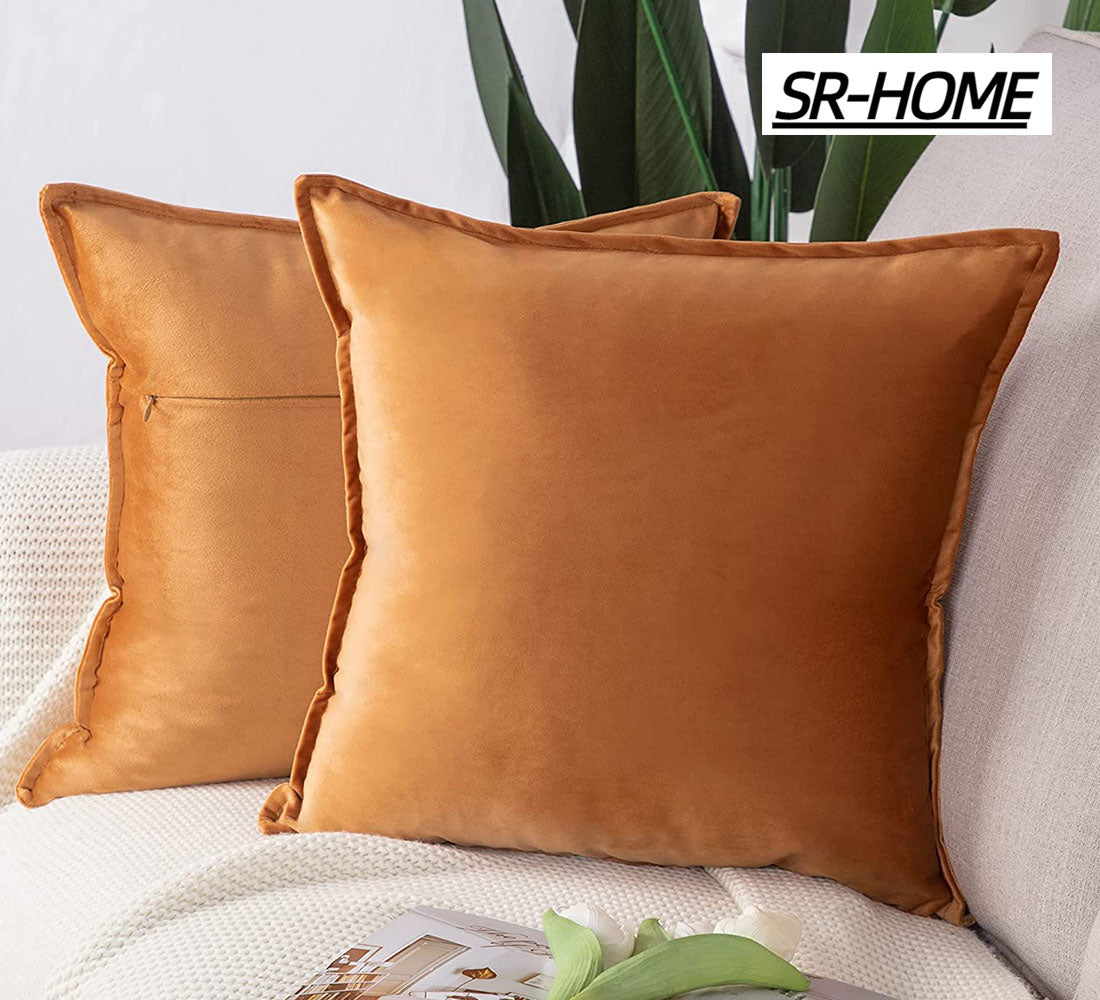 Set of 2 Velvet Decorative Throw Pillow Covers Square with Fringe Cushion Case K9212