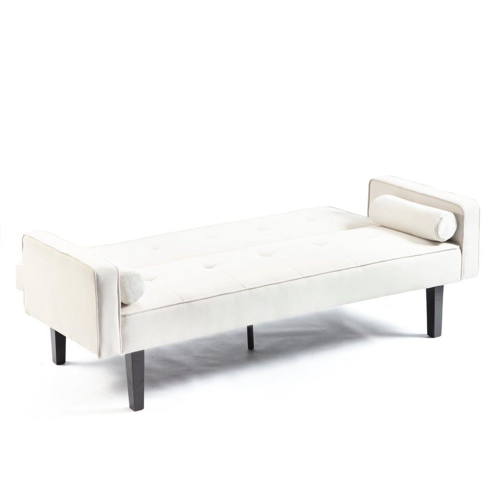 Linen Futon Sofa Bed with Solid Wood Legs S9652