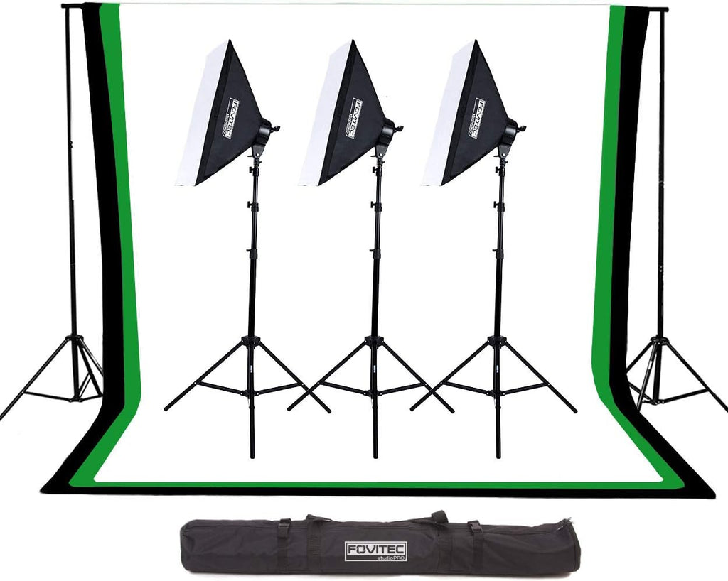 10'x12' Studio Lighting Kit with 3 Softbox Lights and Carrying Case I382654
