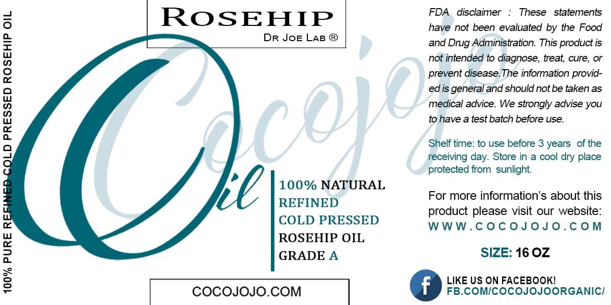 100% Pure Unrefined Cold Pressed Rosehip Oil - 16 Oz R267116