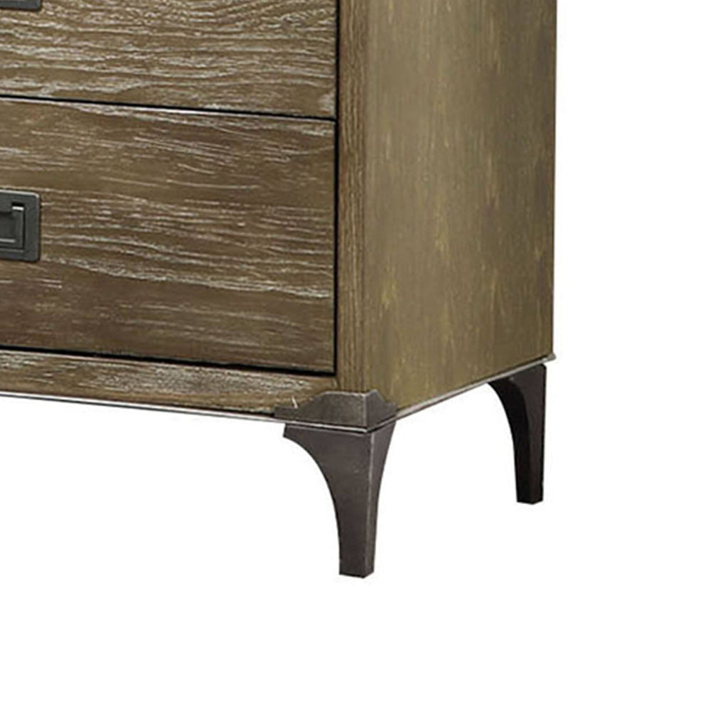 Brown 2 Drawer Wooden Nightstand with Metal Legs R6023