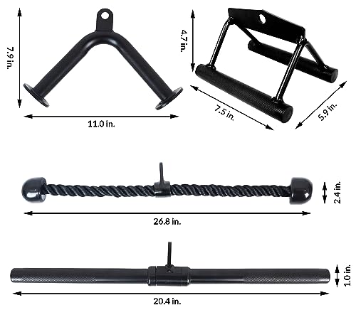 Tricep Press Down Cable Attachment, LAT Pulldown Attachment, V Handle with Rotation, Tricep Rope, Rotating Bar, V-Shaped Bar, 4-Piece W56974