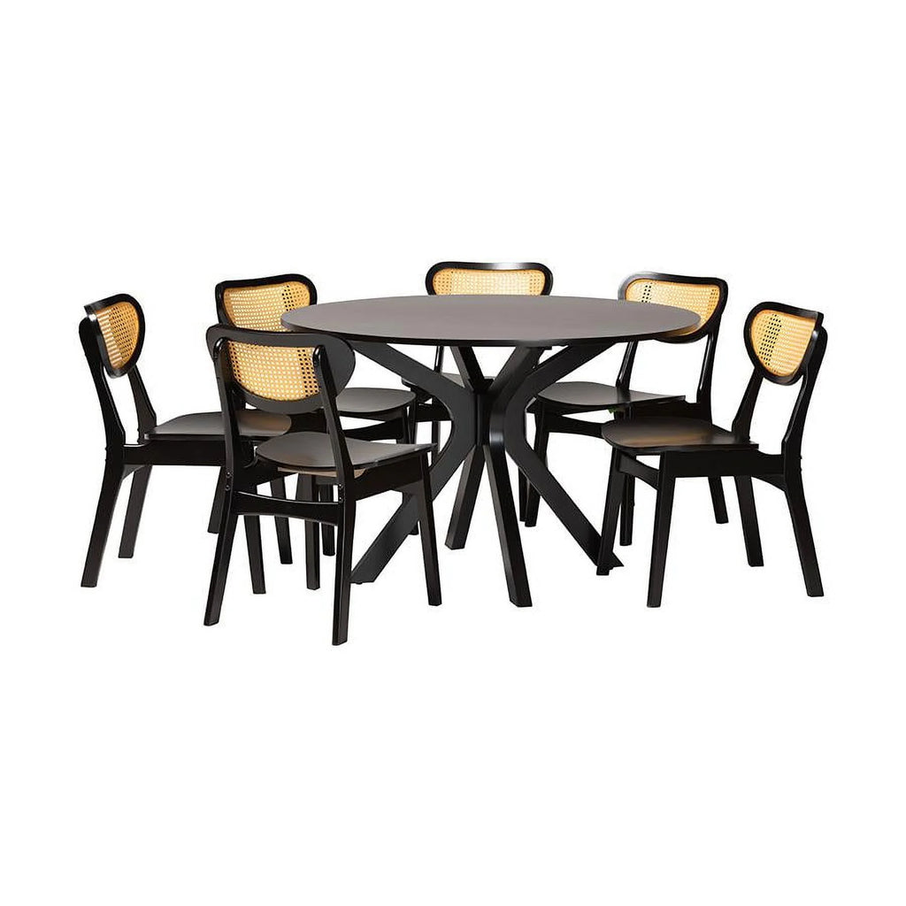 Dark Brown Wood and Woven Rattan O265552