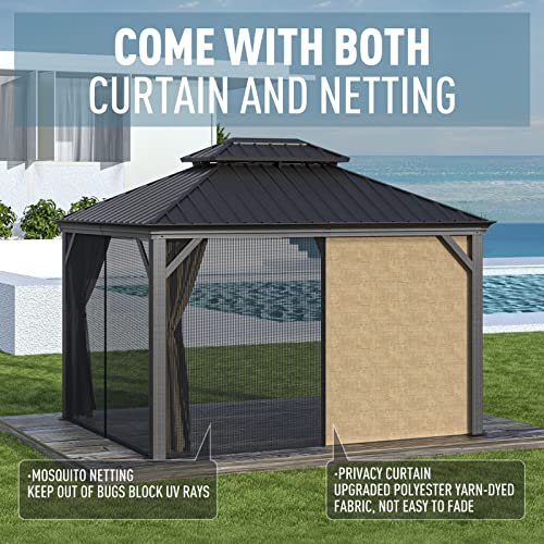 10' x 12' Aluminum Gazebo with Mosquito Net and Privacy Sidewalls R45796