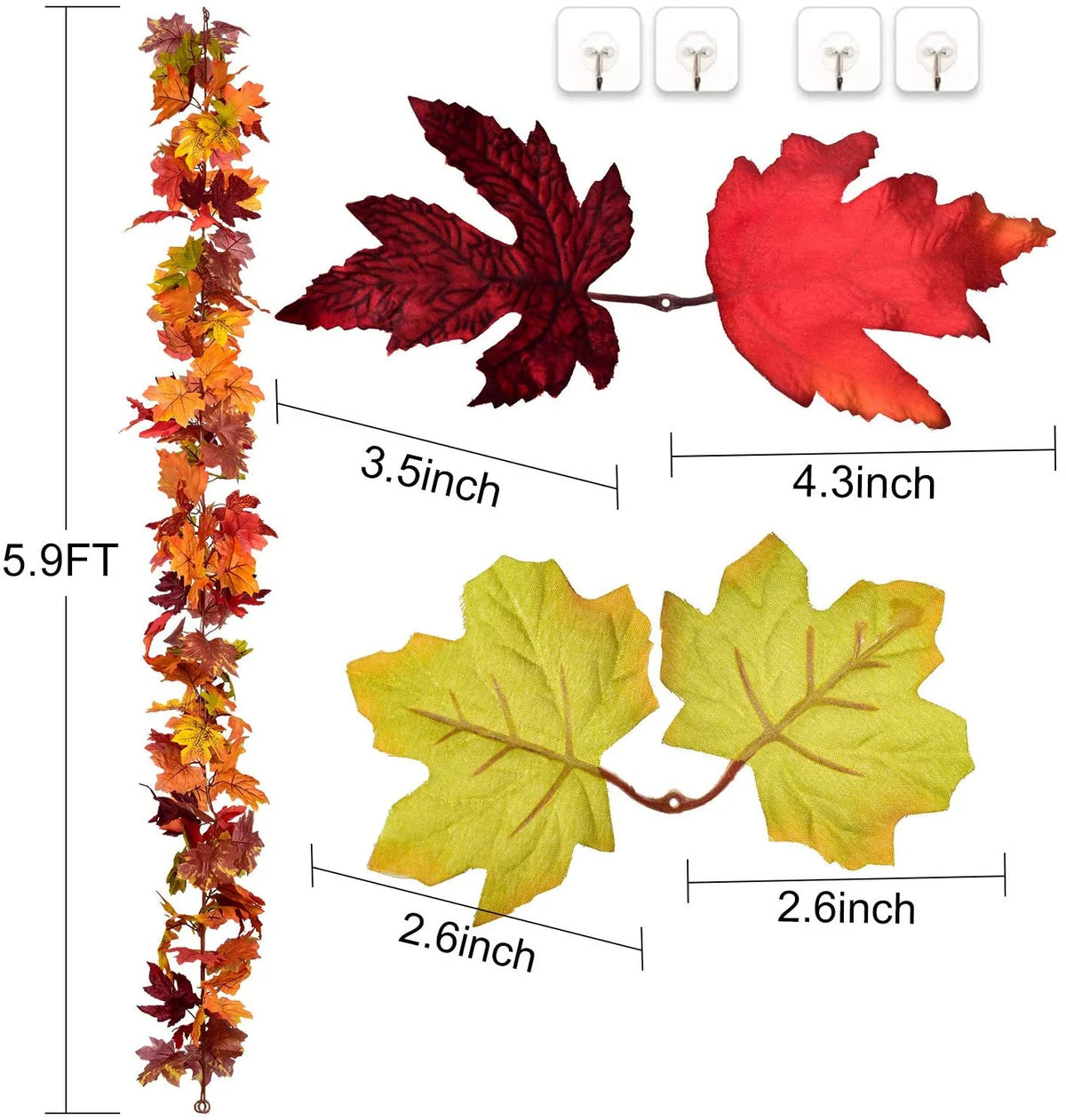 11.8Ft 7 Colors Artificial Fall Maple Leaf Garland U710