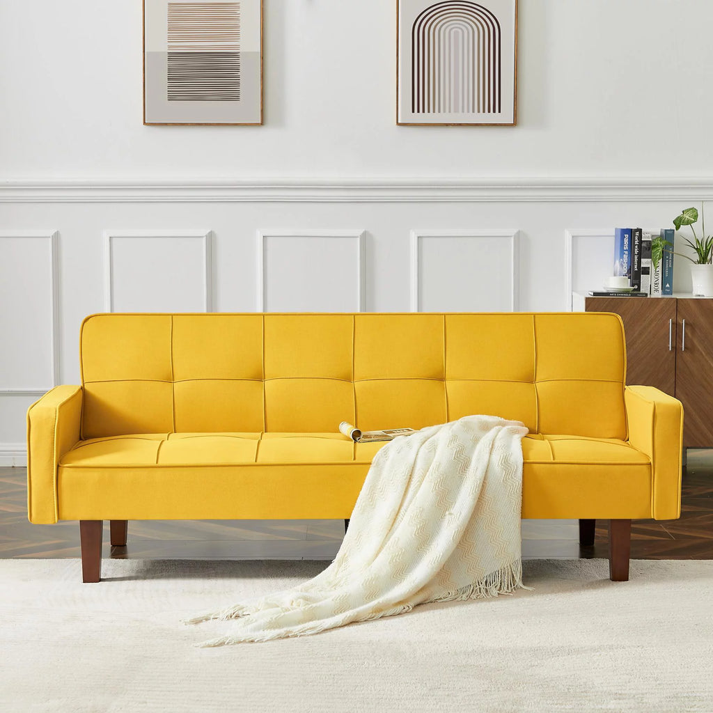 Yellow Linen Convertible Sleeper Sofa with Removable Armrests H7318