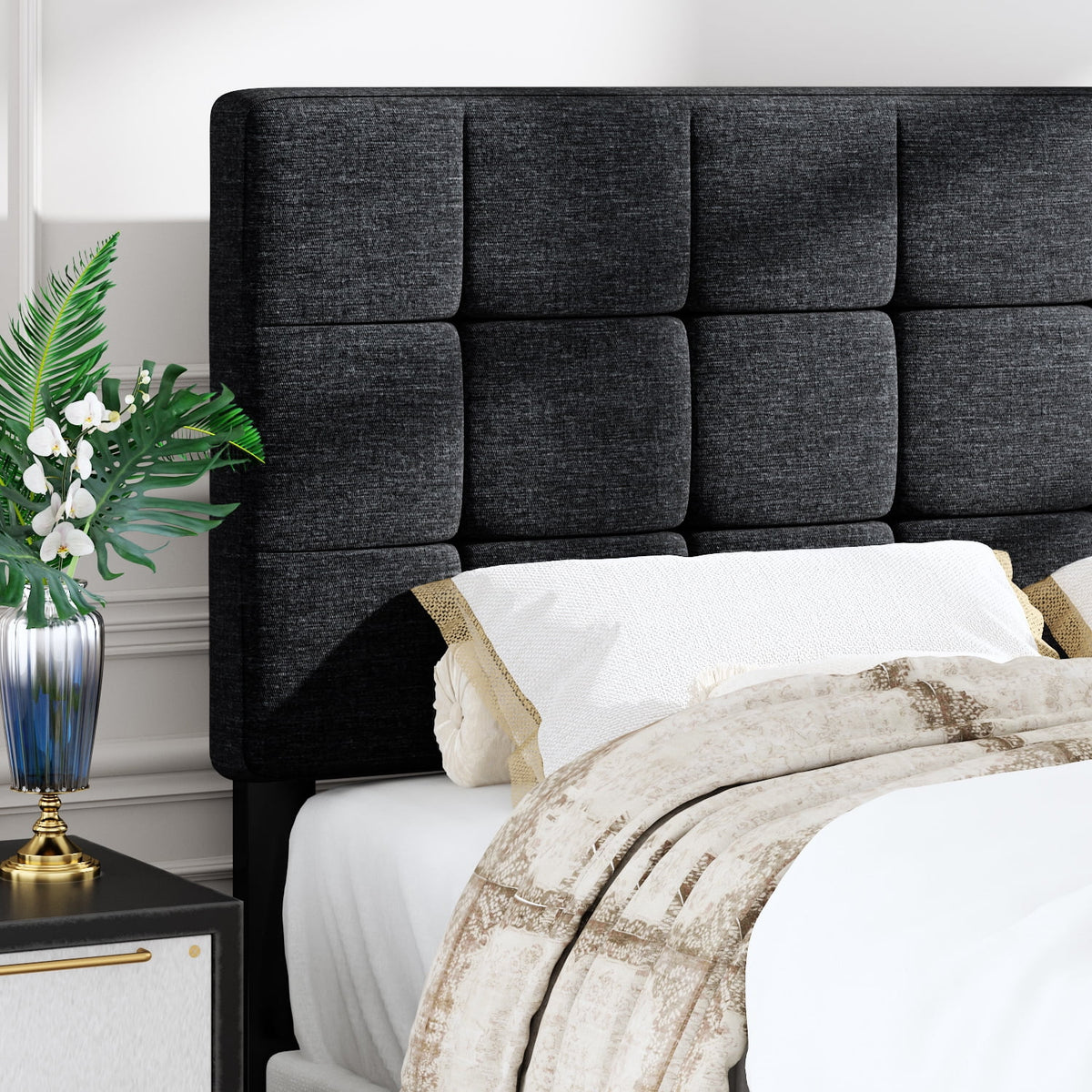 Queen Size Grey Upholstered Panel Bed Frame W105200