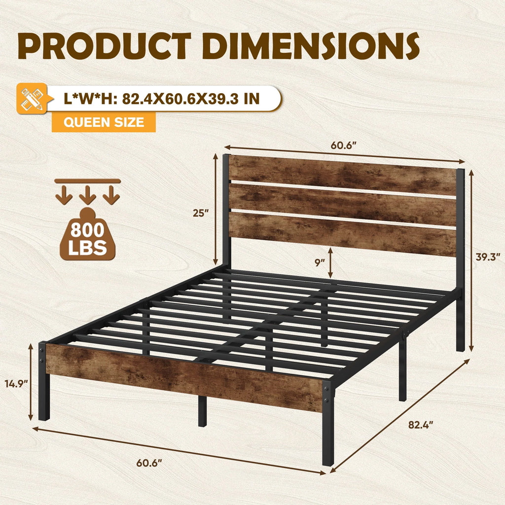 Queen Bed Frame with Wood Headboard and Footboard R121