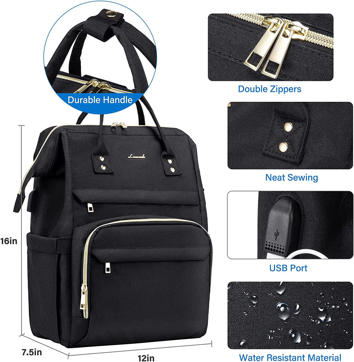 17" Waterproof Laptop Backpack with USB-Black O97326