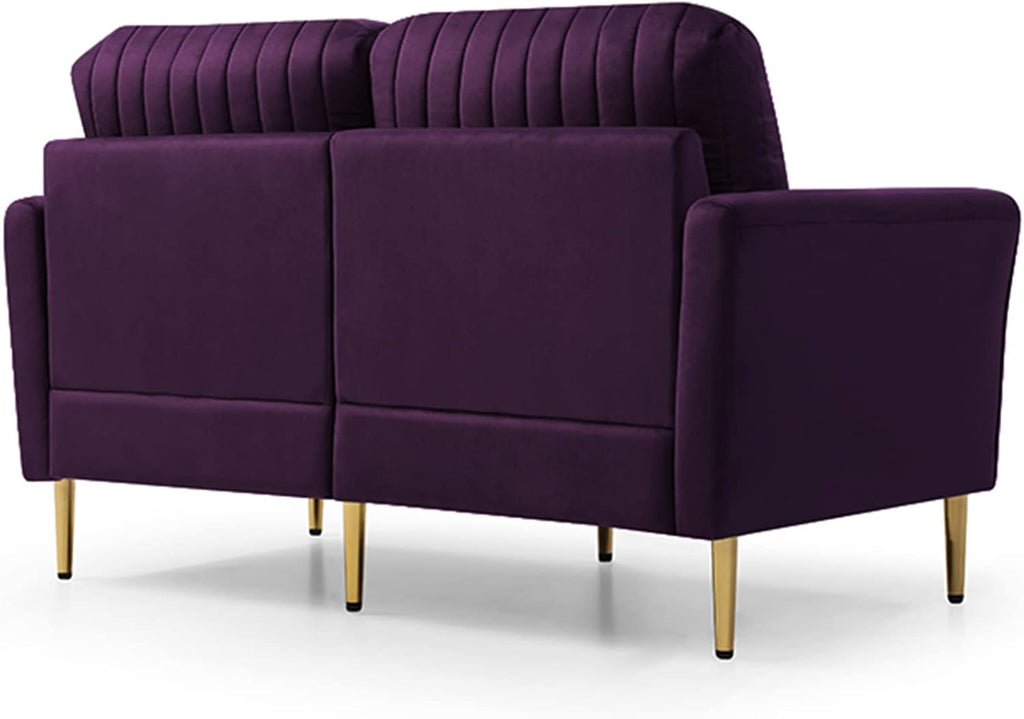 Purple Velvet Round Arm Loveseat Sofa with 2 Throw Pillows H44186