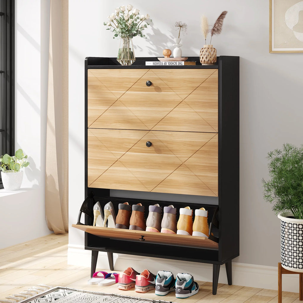 Narrow 3 Flip-Drawers Shoe Storage Cabinet D97214
