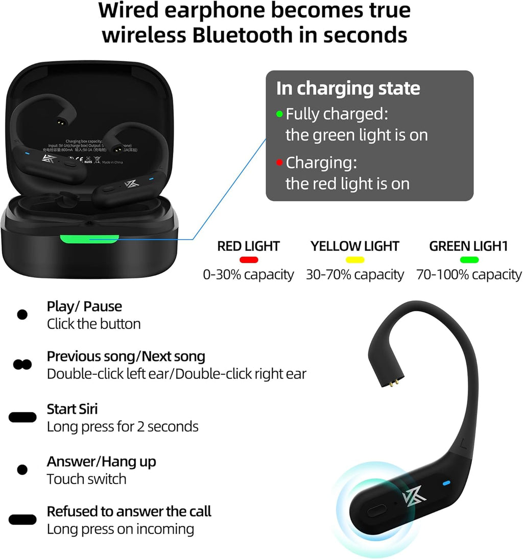 Wireless Adapter Cable Bluetooth 5.2 Module Upgrade Cable Ear Hook Black Pack of 2 M36943