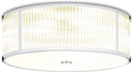 Chrome Flush Mount Ceiling Light, 18 Inch Diameter, LED Bulbs Included, 3000K, 2100 Lumens, Ribbed Glass Shade, Dimmable W8239