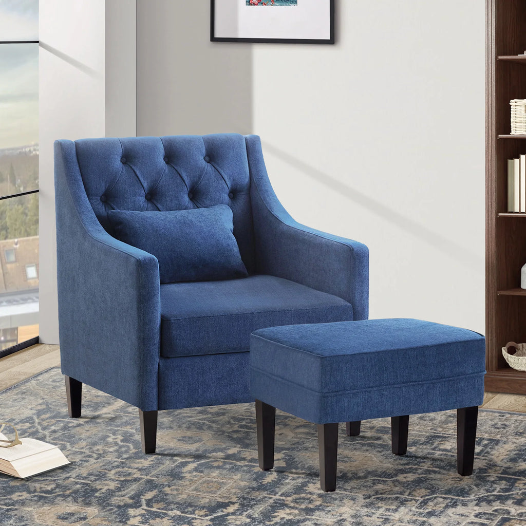 Blue Upholstered Accent Chair with Ottoman R119
