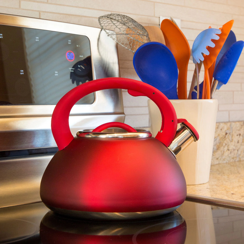 Stainless Steel Whistling Kettle, 2.5 Quarts, Matte Red B4033