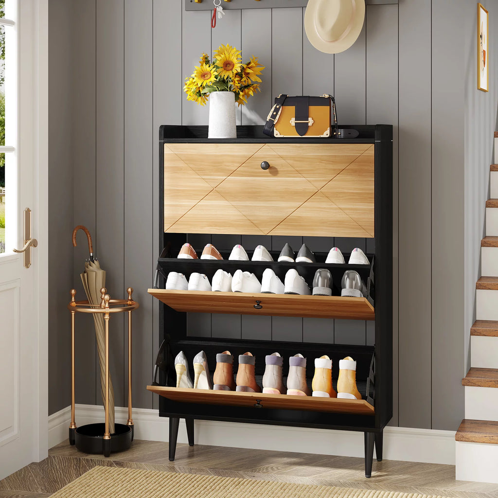 Narrow 3 Flip-Drawers Shoe Storage Cabinet D97214