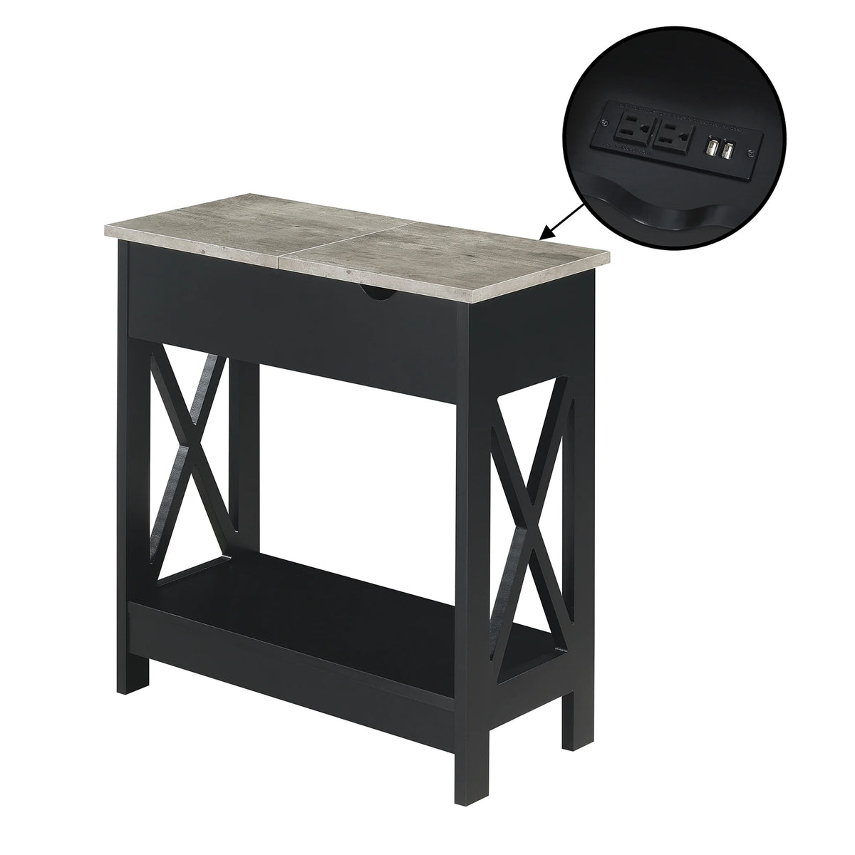 Flip Top End Table with Charging Station and Shelf R881368