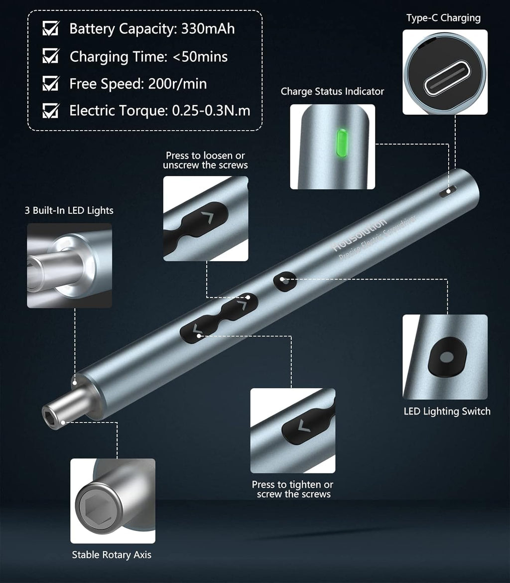 Mini Electric Screwdriver 62 In 1 Magnetic Screwdriver Kit with 48PCs Bits, Gray H57204