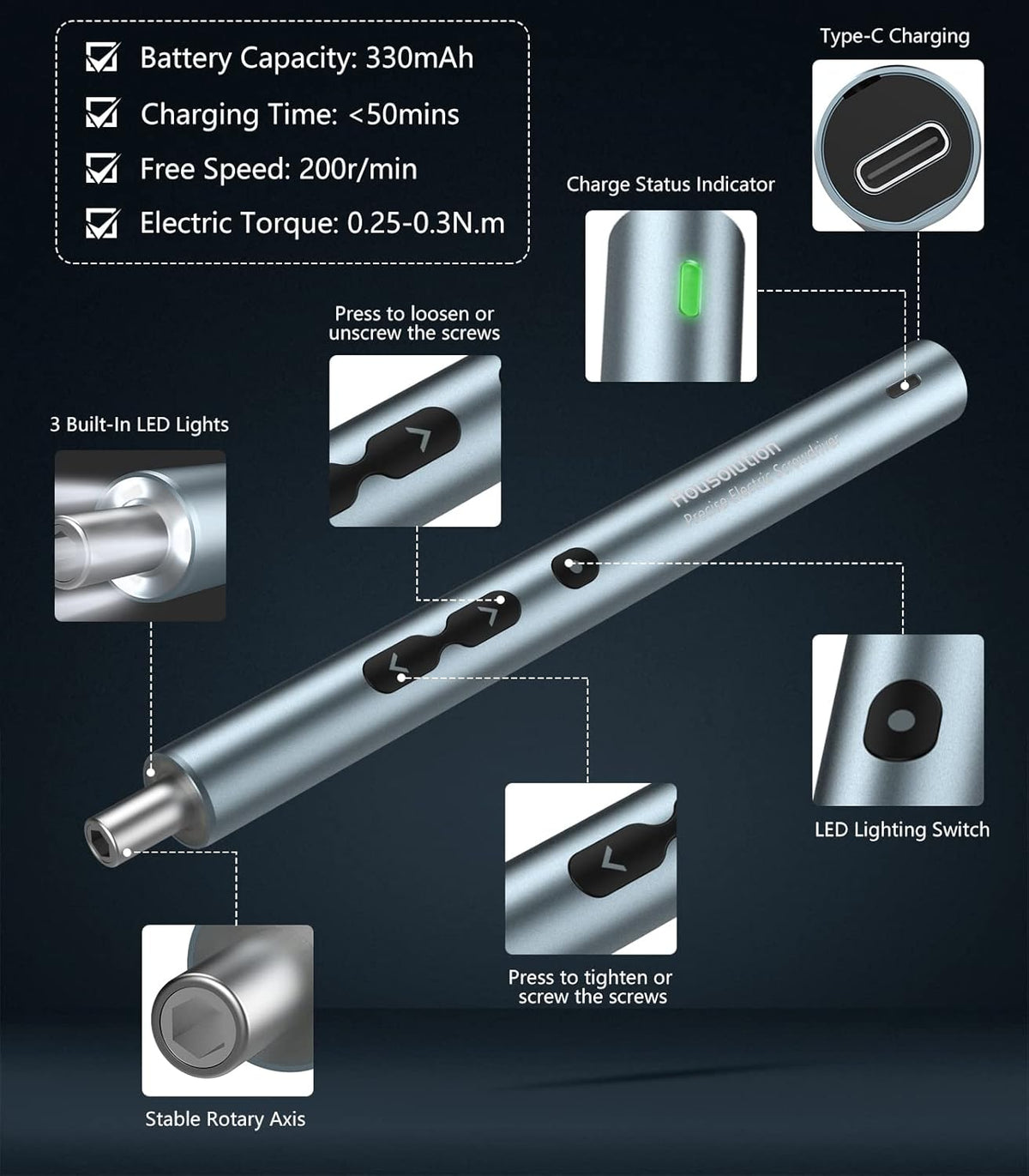 Mini Electric Screwdriver 62 In 1 Magnetic Screwdriver Kit with 48PCs Bits, Gray H57204