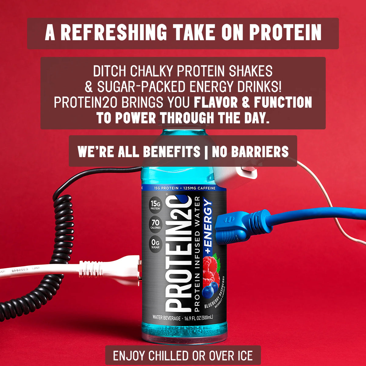 15g Whey Protein Infused Water Plus Energy, Cherry Lemonade, 16.9 fl oz Bottle (12-Pack) W250