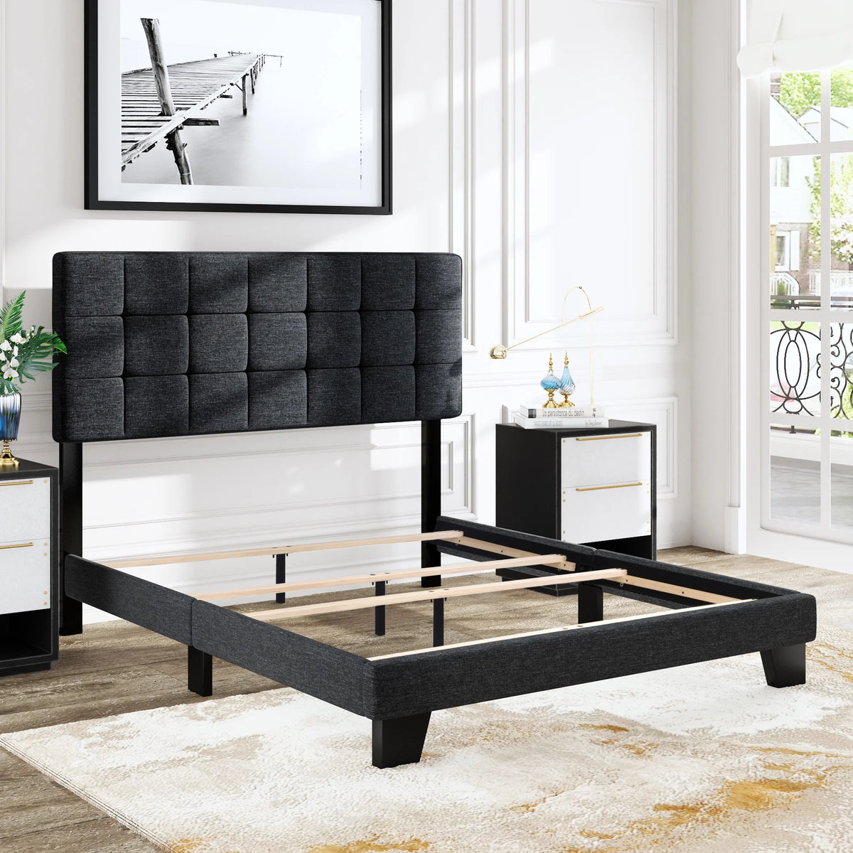 Queen Size Grey Upholstered Panel Bed Frame W105200